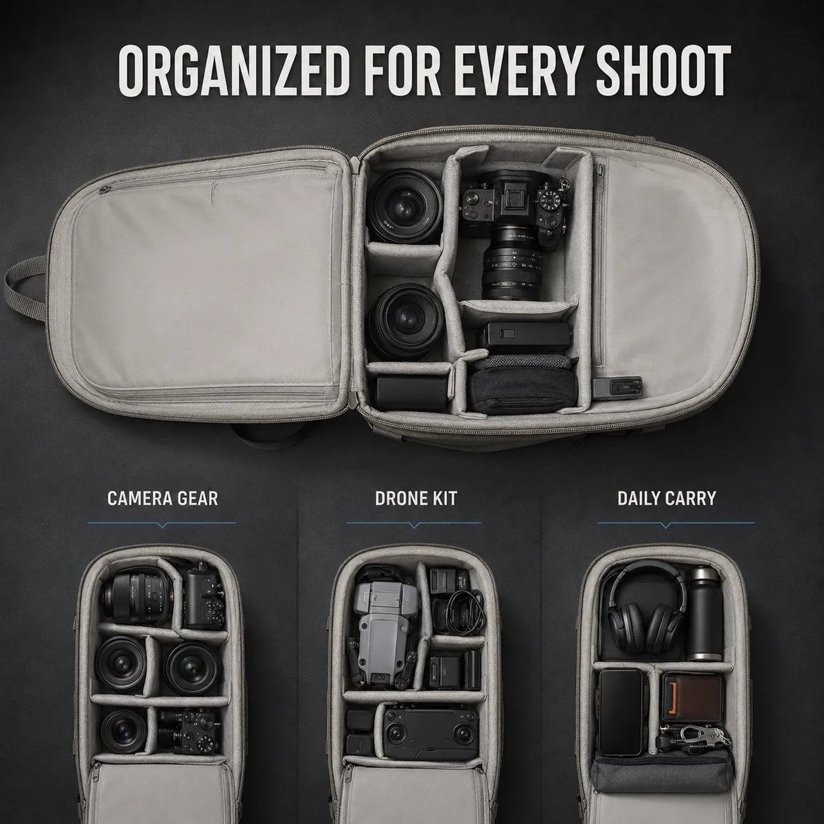 Camera Backpack 16L 22L Water-Resistant Photography Bag