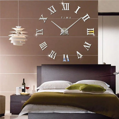 3D Acrylic Mirror Wall Clock Self-Adhesive DIY Large Round Layout Choice of Finishes