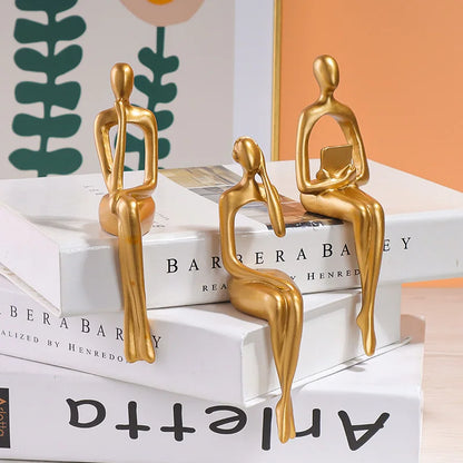 Three-piece Set of Art Figurines for Desktop Decoration Suitable Study Desk or Bookshelf