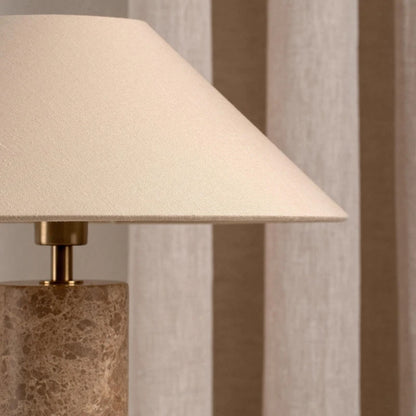 Cylindrical Marble LED Table Lamp White Fabric Lampshade Living Room Study Restaurant Bedroom Desk