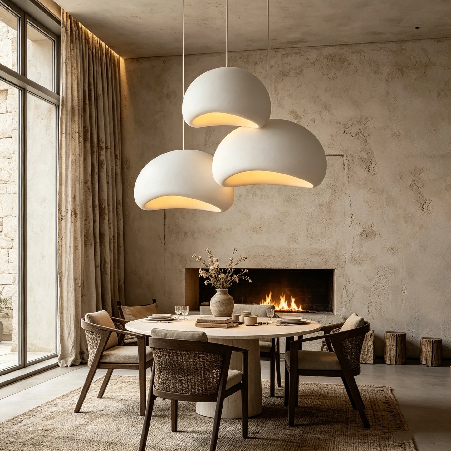 Nordic Wabi Sabi LED Pendant Light Ceiling Chandelier Bedroom Living Room Grey White D30-D60 Modern