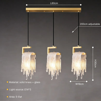 Brass Crystal Icicle Pendant Light Ceiling Chandelier