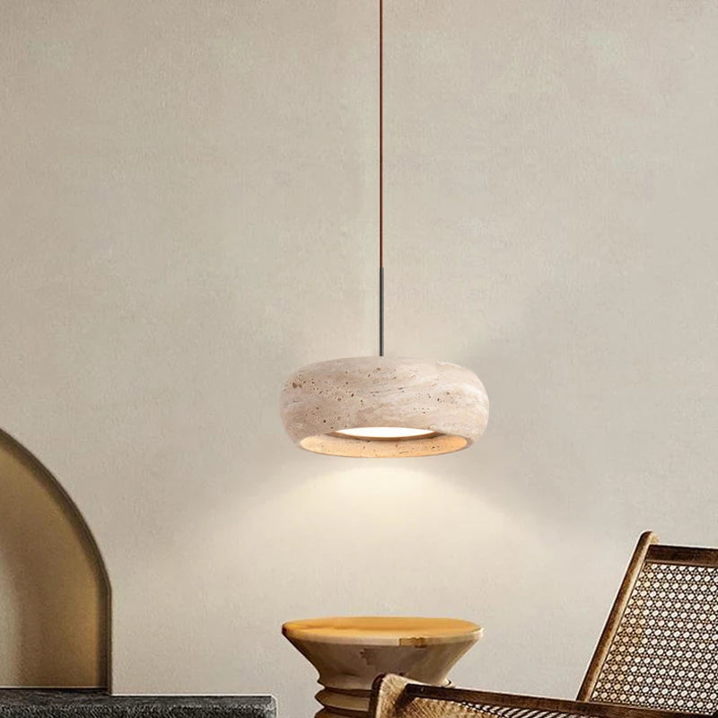 Japanese Wabi Sabi Stone Pendant Lamp Bedroom Bedside Table Light Natural Stone 3000K Warm Nordic