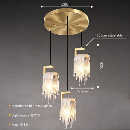 Brass Crystal Icicle Pendant Light Ceiling Chandelier