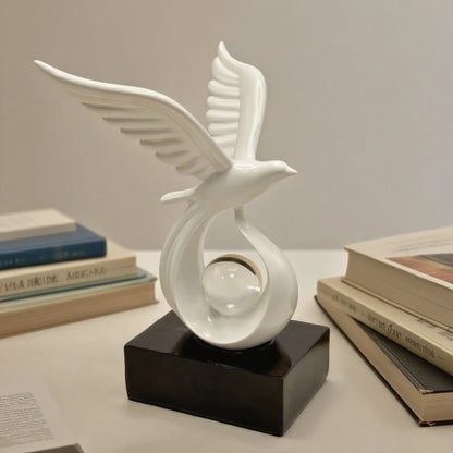 Eagle Crystal Ball Sculpture Modern Resin Statue Gold, White or Black