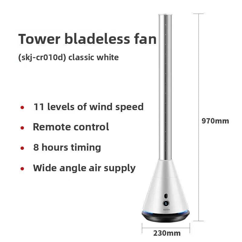 Bladeless Tower Fan 97cm Quiet Pedestal Fan with Remote & Timer Black or White