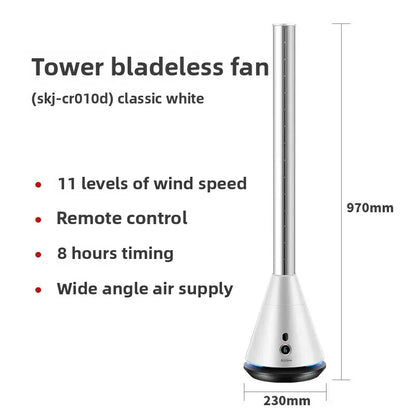 Bladeless Tower Fan 97cm Quiet Pedestal Fan with Remote & Timer Black or White