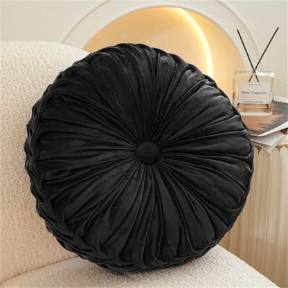 Pleated Velvet Pumpkin Cushion Round Floor & Chair Pillow 35cm