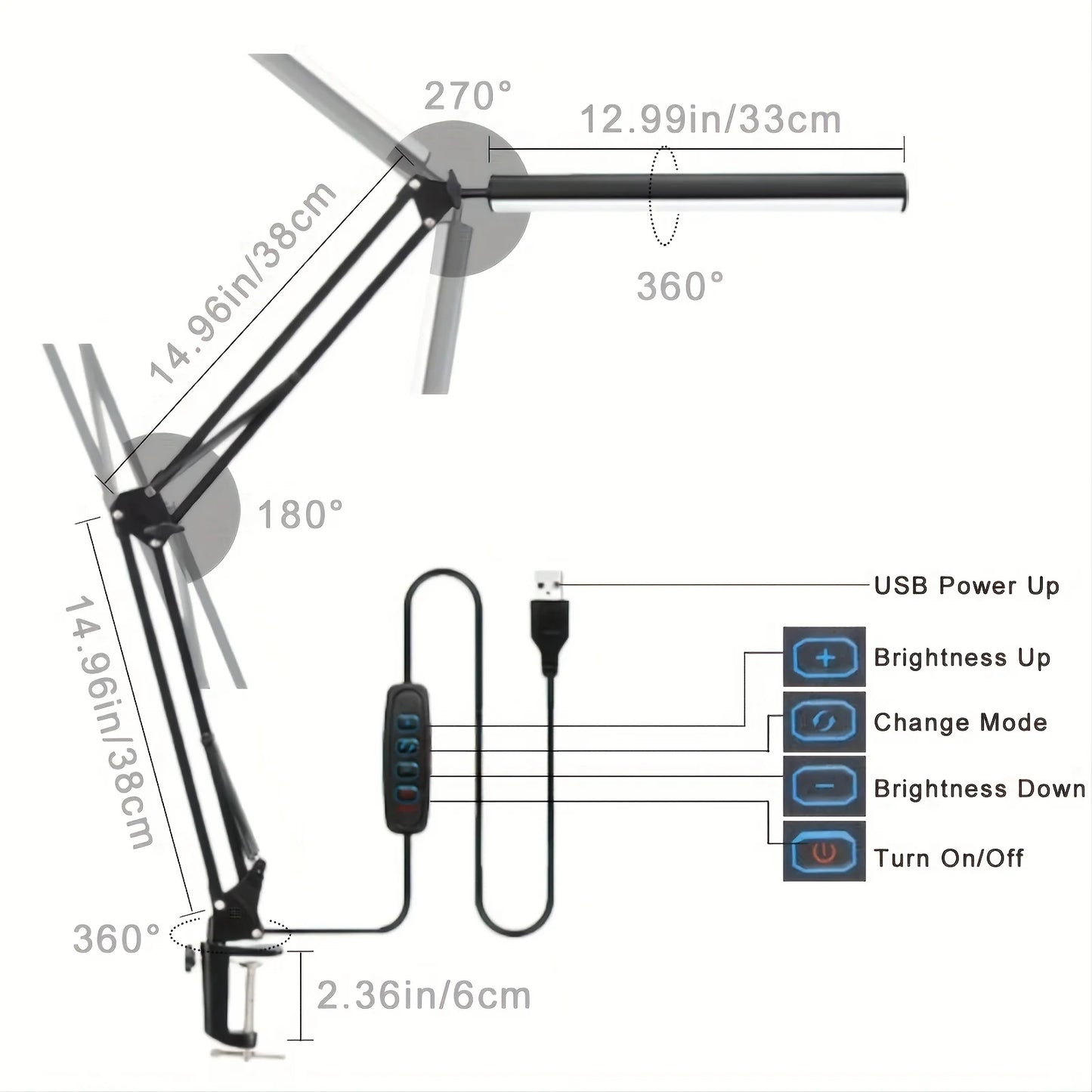 LED Clamp Desk Lamp – 5 Light Modes Auto Shut-Off Eye Protection
