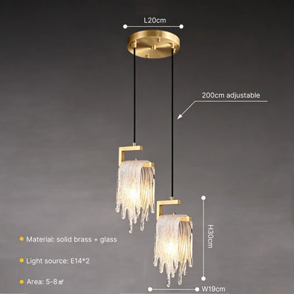 Brass Crystal Icicle Pendant Light Ceiling Chandelier