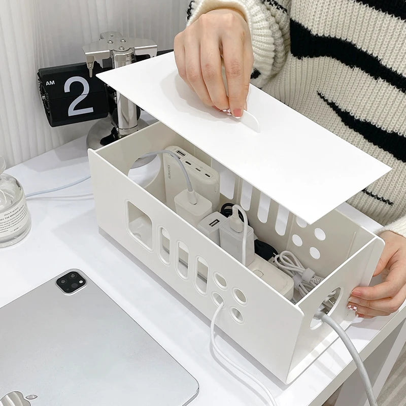 Cable Management Box Power Strip Organizer Desk Organiser Home Office Storage