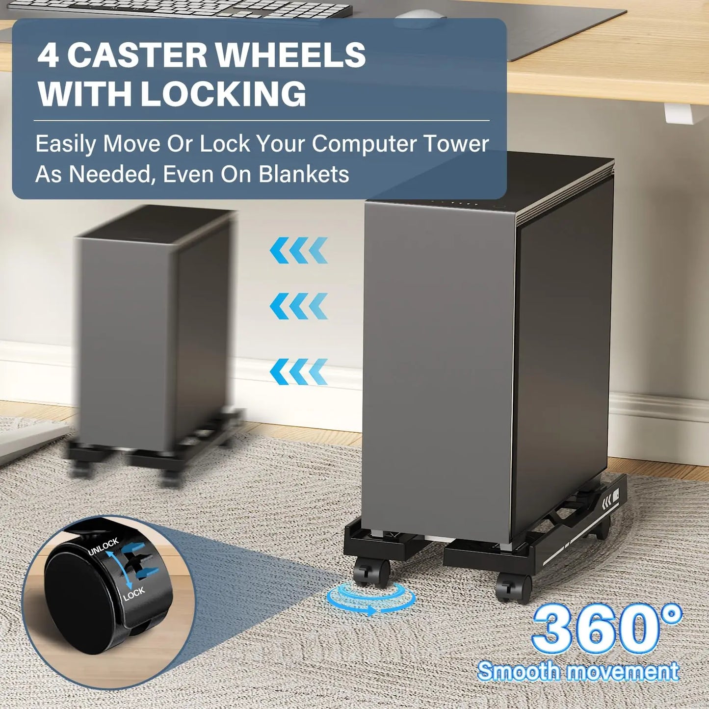 Adjustable CPU Stand with Wheels – Rolling PC Tower Holder