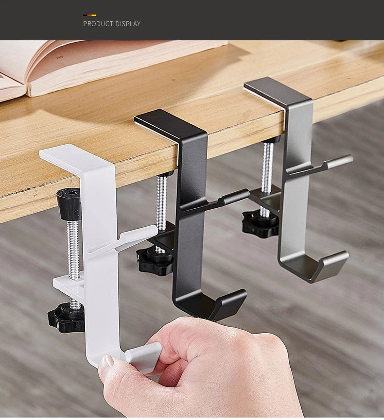 Punch-Free Desk Hook Under-Desk Bag Hanger Aluminium Portable