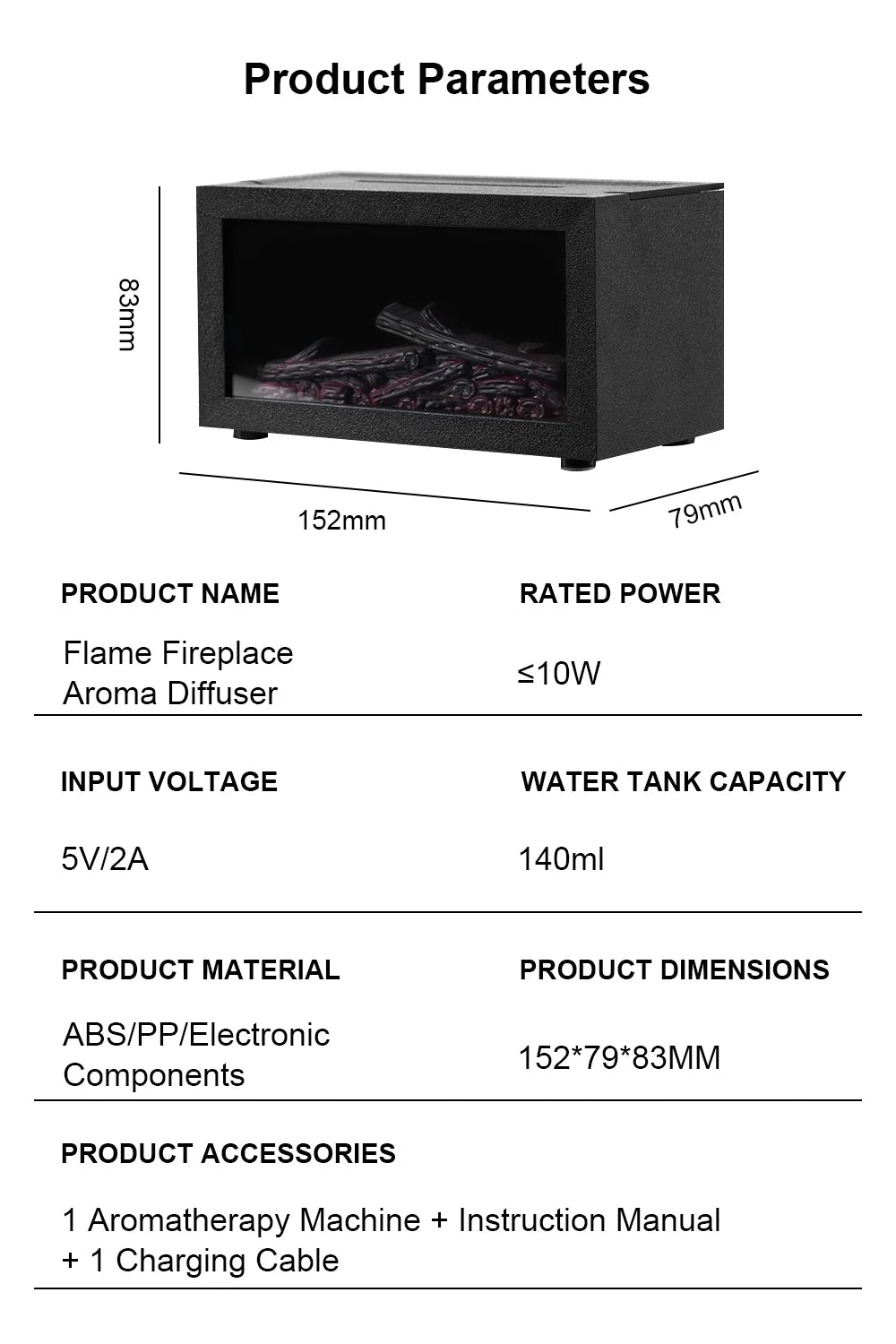 Fireplace Flame Aroma Diffuser – Desktop Aromatherapy Humidifier