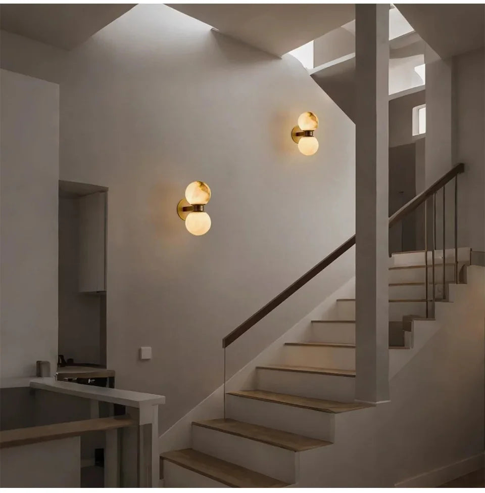 Marble Ball LED Wall Light Copper Bedside Bedroom Sconce