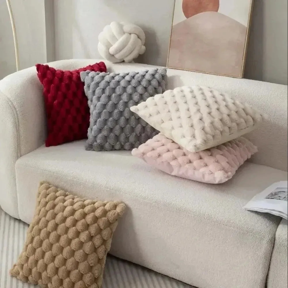 Pineapple Grid Turtle Pattern 3D Soft Plush Throw Pillowcase Cream White For Living Room Sofa
