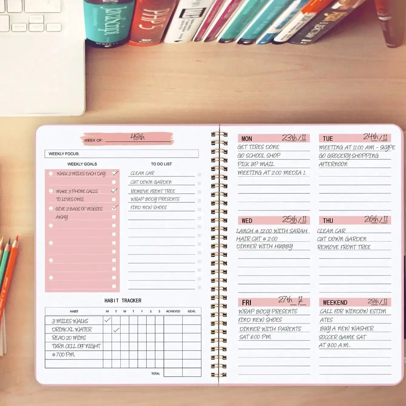 Spiral Undated A5 Weekly Notebook Planner Agenda Office School Supplies Record Daily Plan to