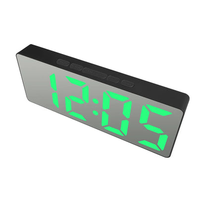 LED Mirror Digital Alarm Clock Large Display Silent Design Compact Bedside Size Home Decor