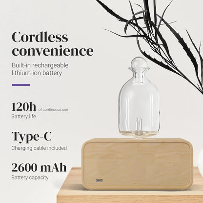 Wireless Nebulizing Essential Oil Diffuser Aromatherapy Home Decor Waterless Wood Glass Portable