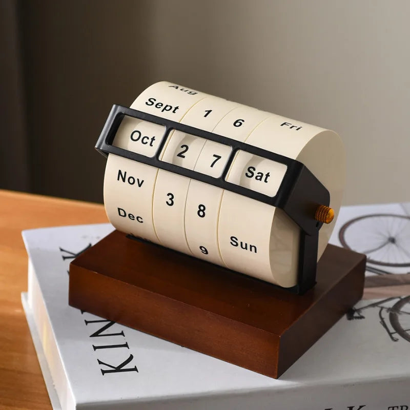 Wheel Perpetual Calendar Rotating Wood Desk Calendar