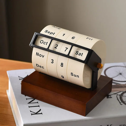 Wheel Perpetual Calendar Rotating Wood Desk Calendar