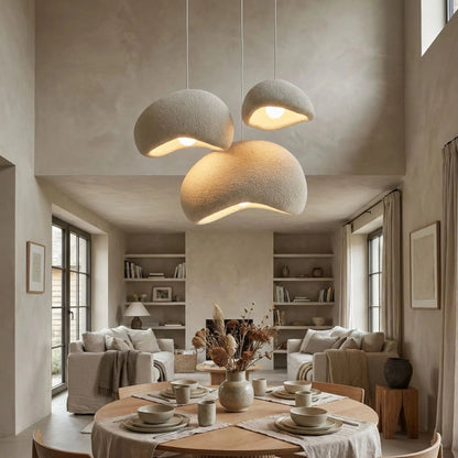 Wabi Sabi Fabric Pendant Light Natural Wood Canopy Kitchen Dining