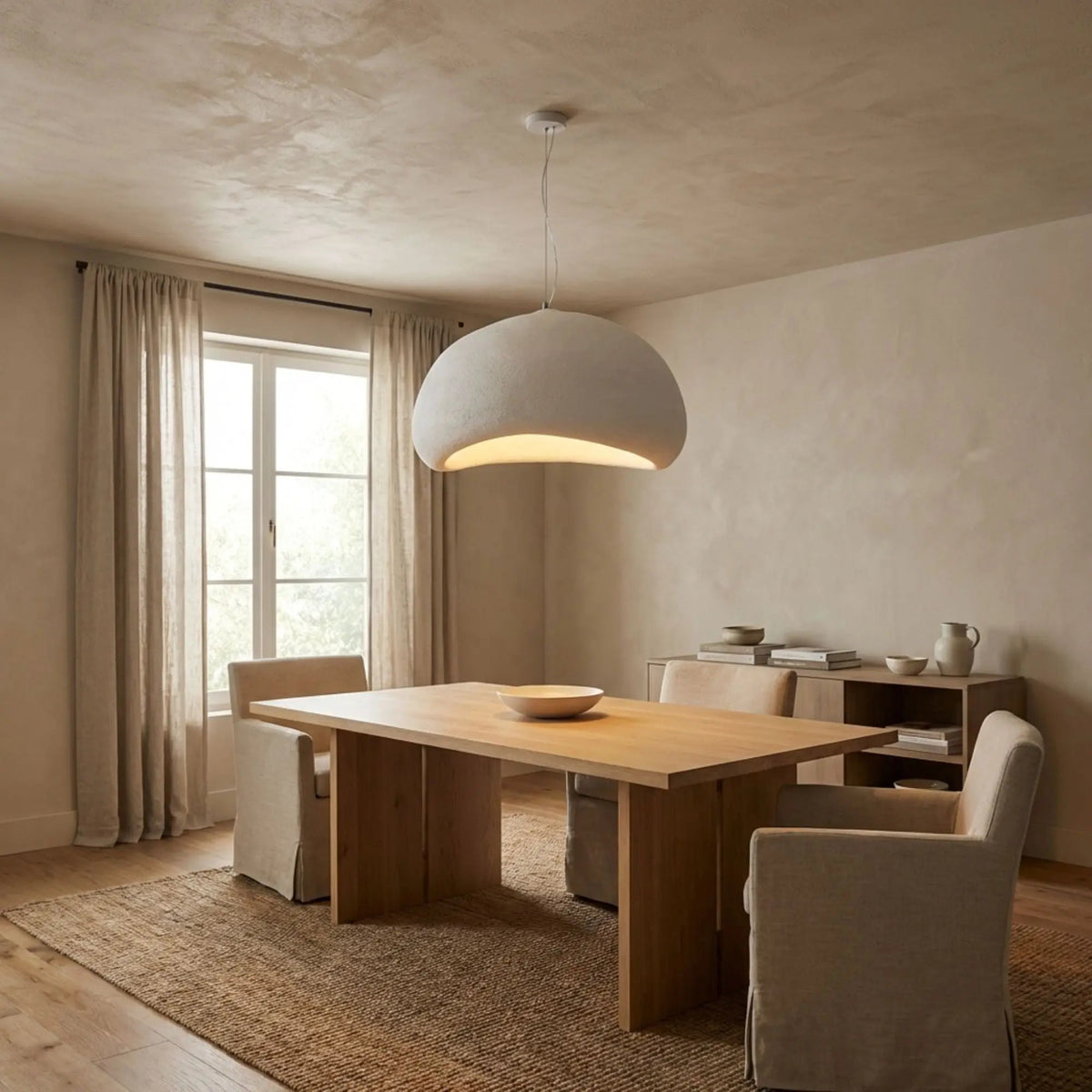 Wabi Sabi Fabric Pendant Light Natural Wood Canopy Kitchen Dining