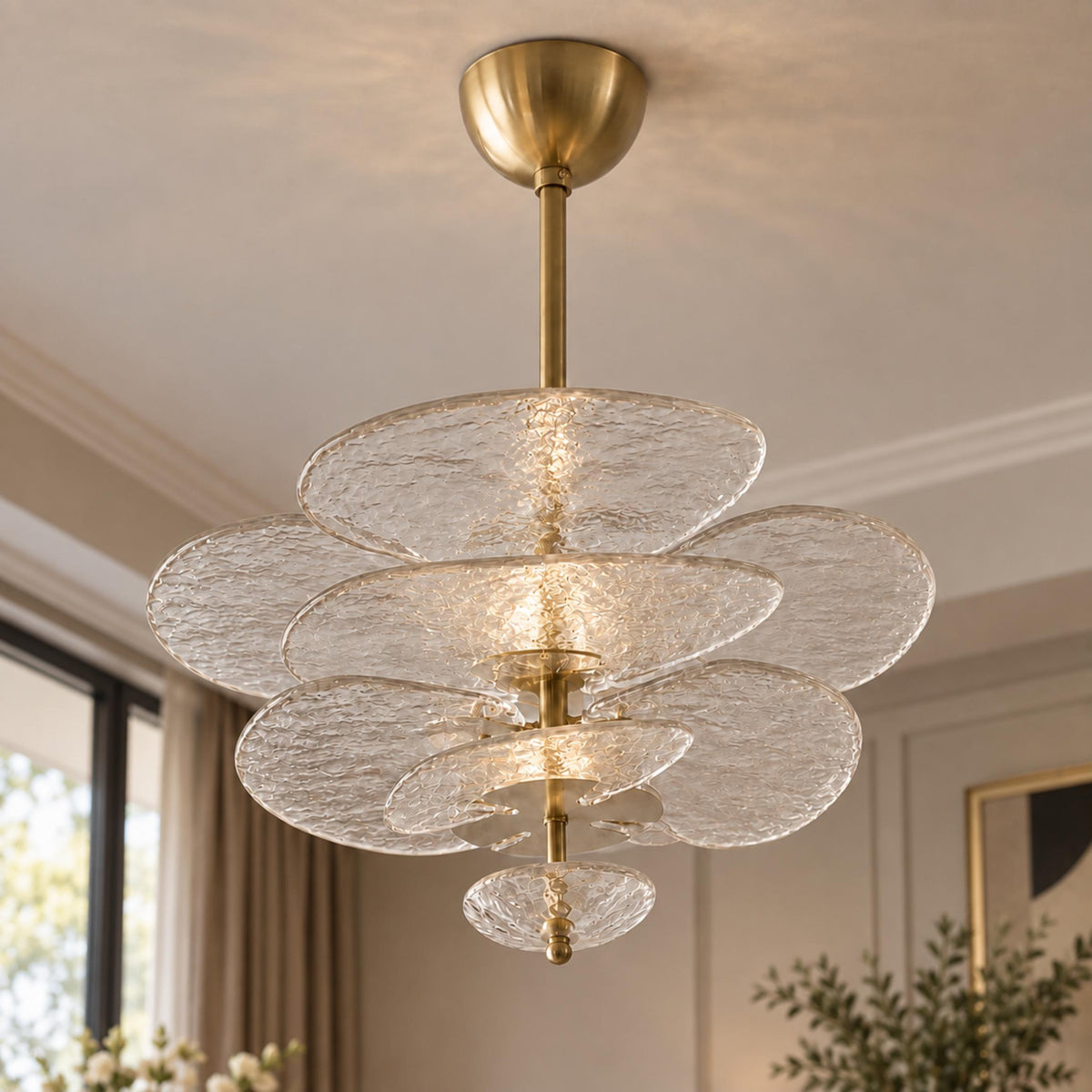 Layered Glass Leaf Chandelier Vintage Hanging LED