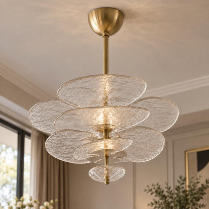 Layered Glass Leaf Chandelier Vintage Hanging LED