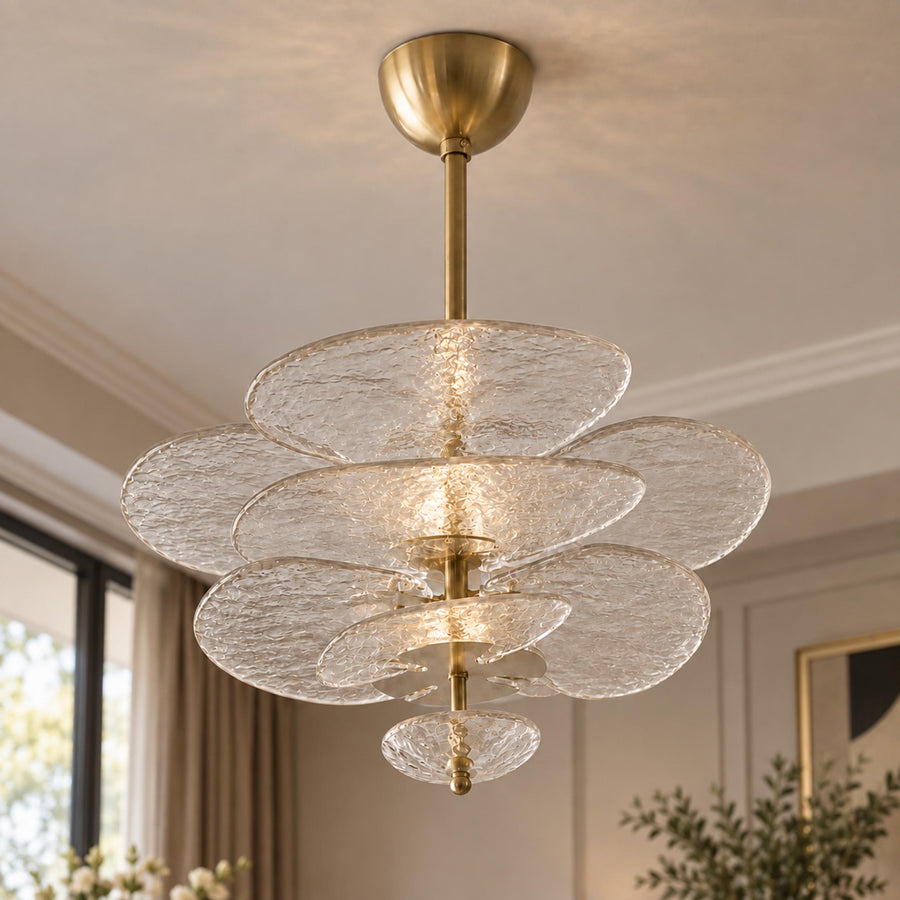 Layered Glass Leaf Chandelier Vintage Hanging LED