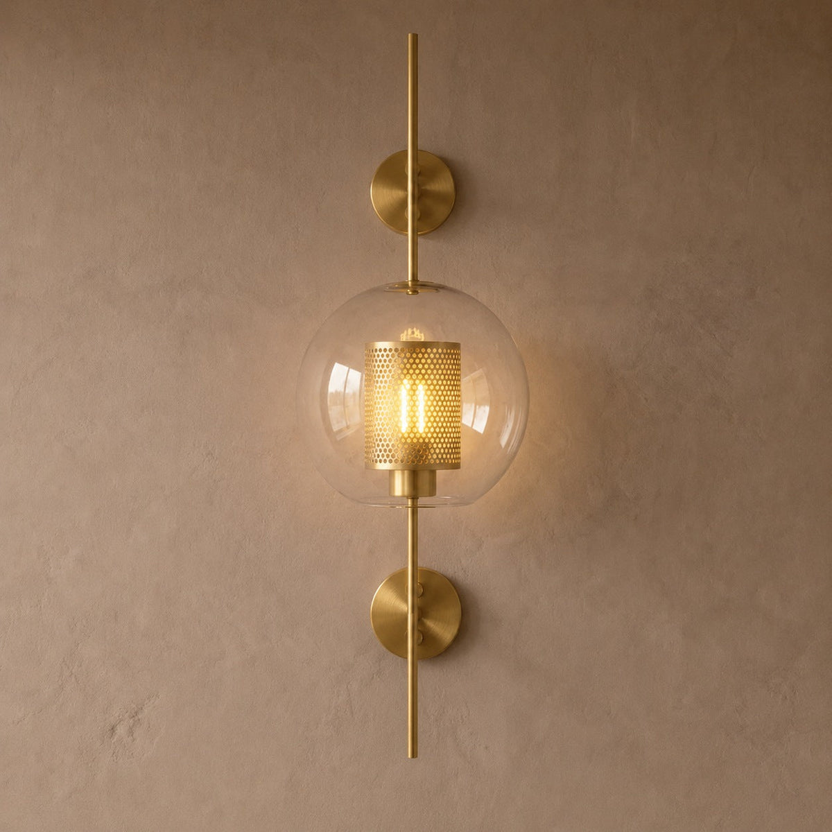 Clear Glass Wall Light Brass Wall Mounted LED Sconce