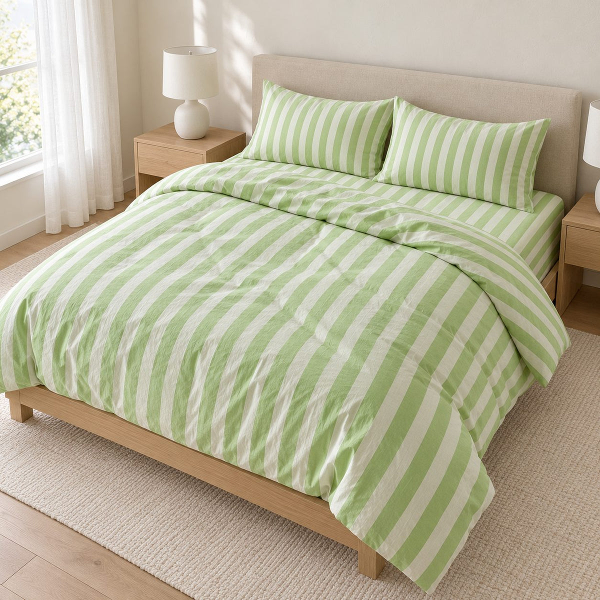 Pastel Striped Cotton Blend Bedding Set with Duvet Cover and Sheet