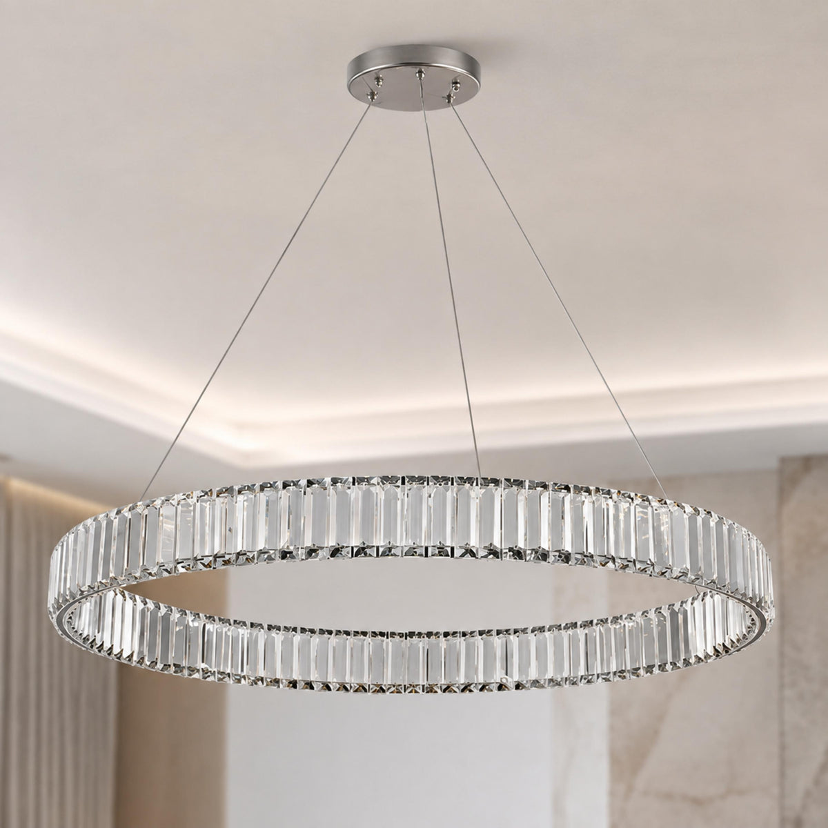 Crystal Chandelier Adjustable Hanging LED Fixture Round