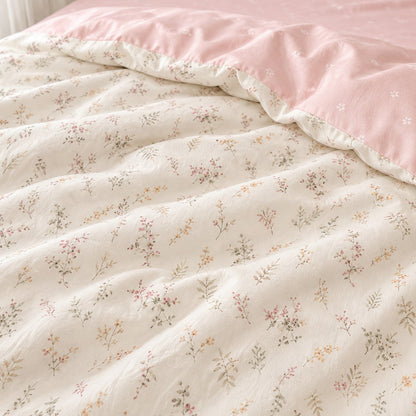 Pale Pink Floral Duvet Cover Set Vintage Romantic Bedding with Flat Sheet