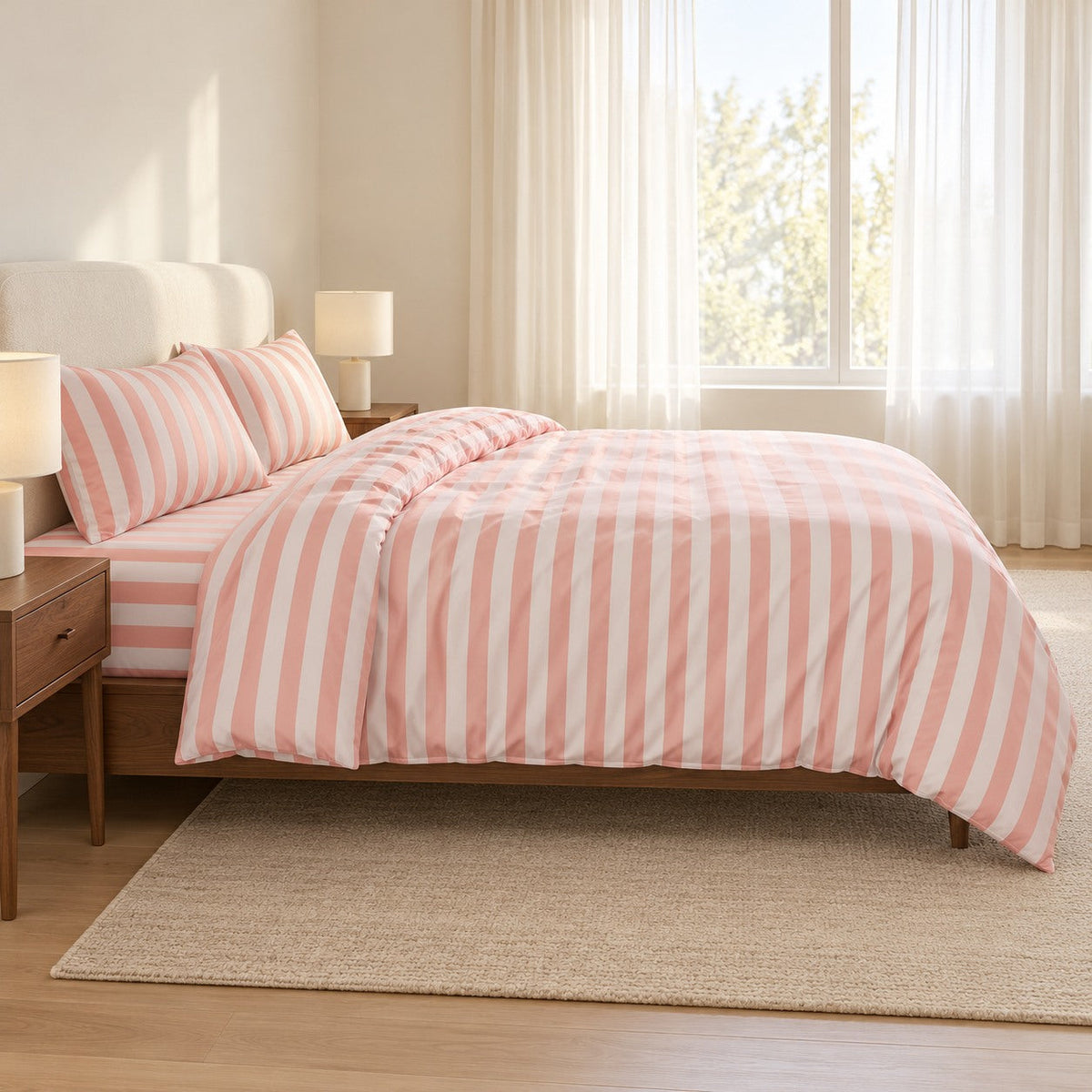 Pastel Striped Cotton Blend Bedding Set with Duvet Cover and Sheet