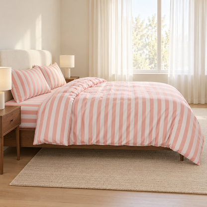 Pastel Striped Cotton Blend Bedding Set with Duvet Cover and Sheet