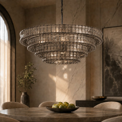 Round Textured Glass Steel Chandelier 6-Light LED