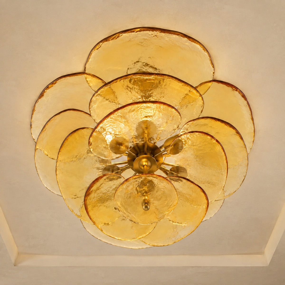 Layered Glass Leaf Chandelier Vintage Hanging LED