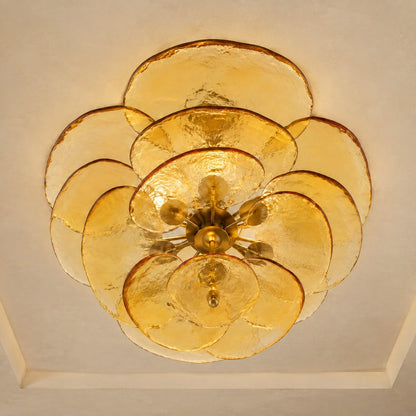 Layered Glass Leaf Chandelier Vintage Hanging LED