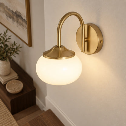 Copper Wall Light Pink Glass Shade LED Wall Sconce