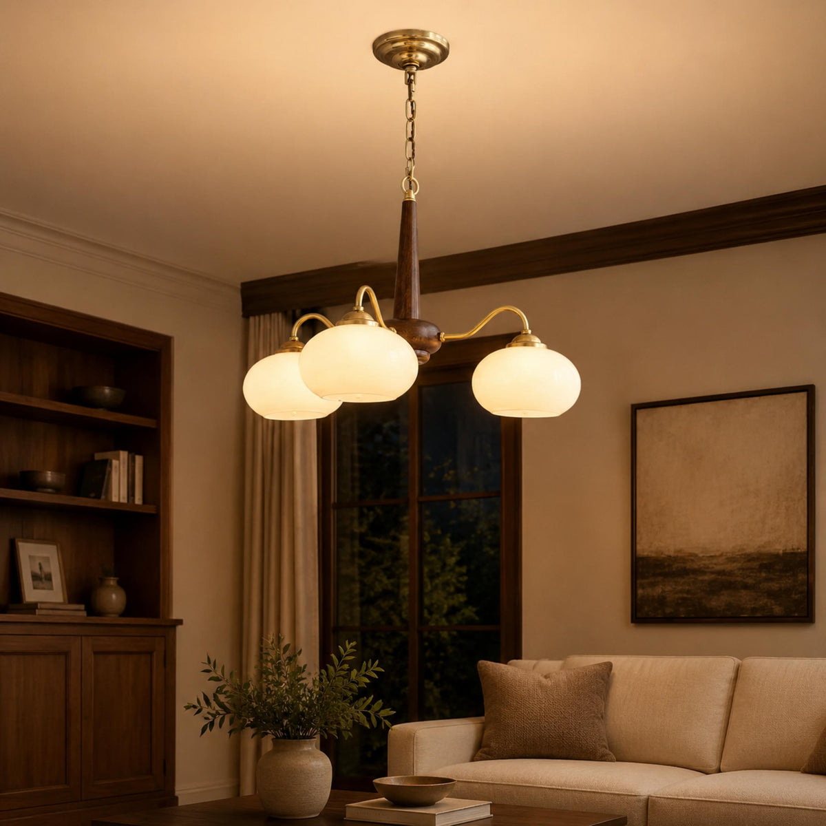 Solid Wood Brass Glass Chandelier 3 4 or 6 Head