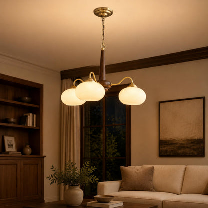 Solid Wood Brass Glass Chandelier 3 4 or 6 Head