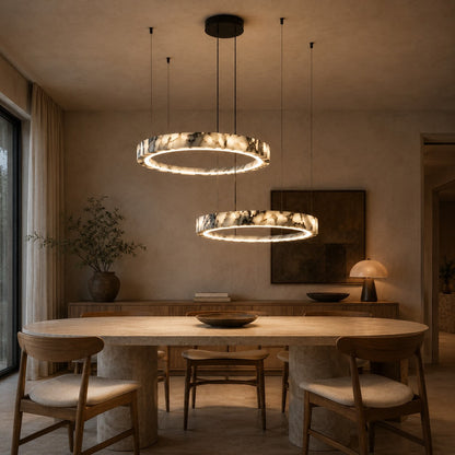 Multi-Ring Marble Chandelier Adjustable LED Hanging