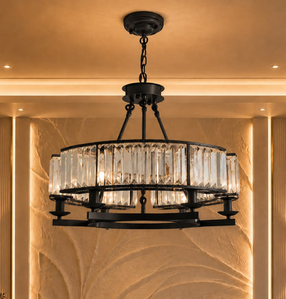 Round Crystal Chandelier Adjustable Metal LED