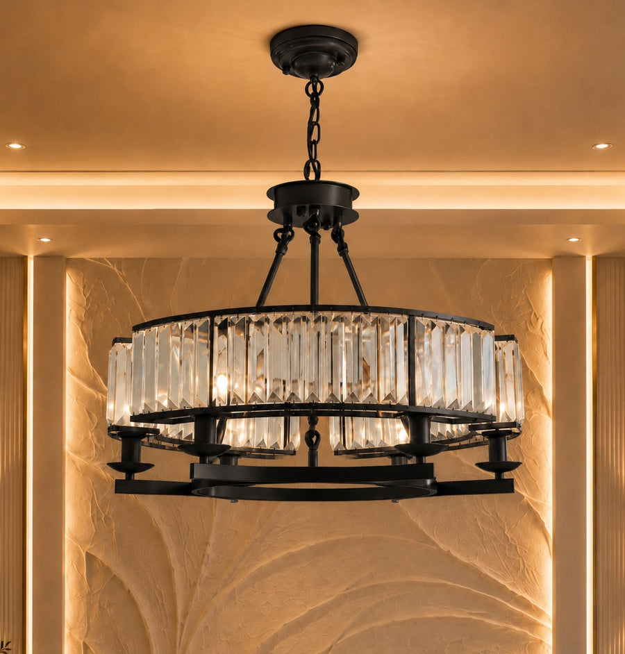 Round Crystal Chandelier Adjustable Metal LED