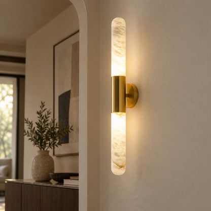 Alabaster Wall Light Brushed Metal Warm LED Sconce