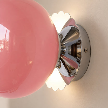 Marshmallow Glass Globe Wall Sconce Scalloped Metal LED