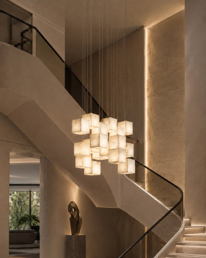 Alabaster Box Pendant Light Hanging LED Adjustable Height