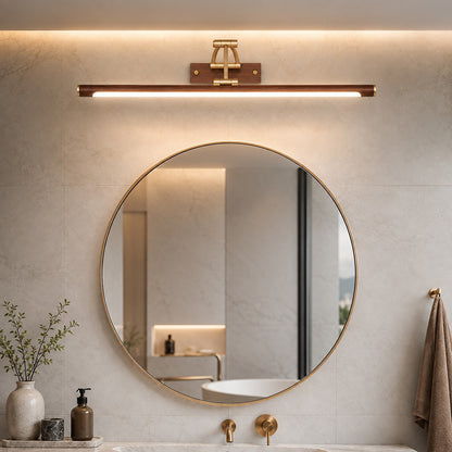 Walnut Linear Adjustable LED Wall Light Brass Arm 55cm & 70cm