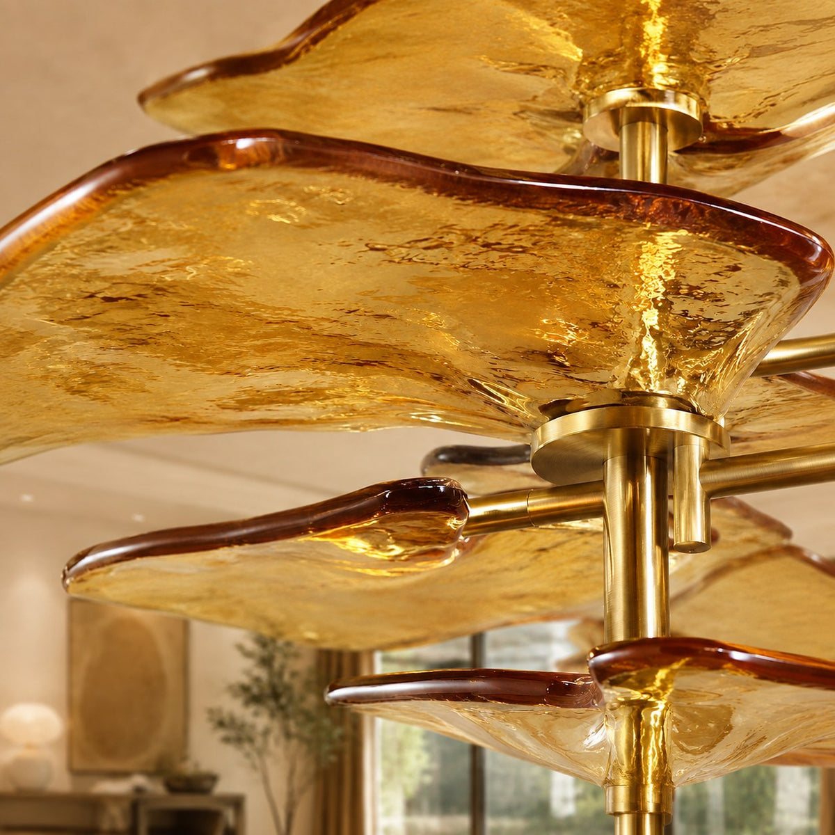 Layered Glass Leaf Chandelier Vintage Hanging LED